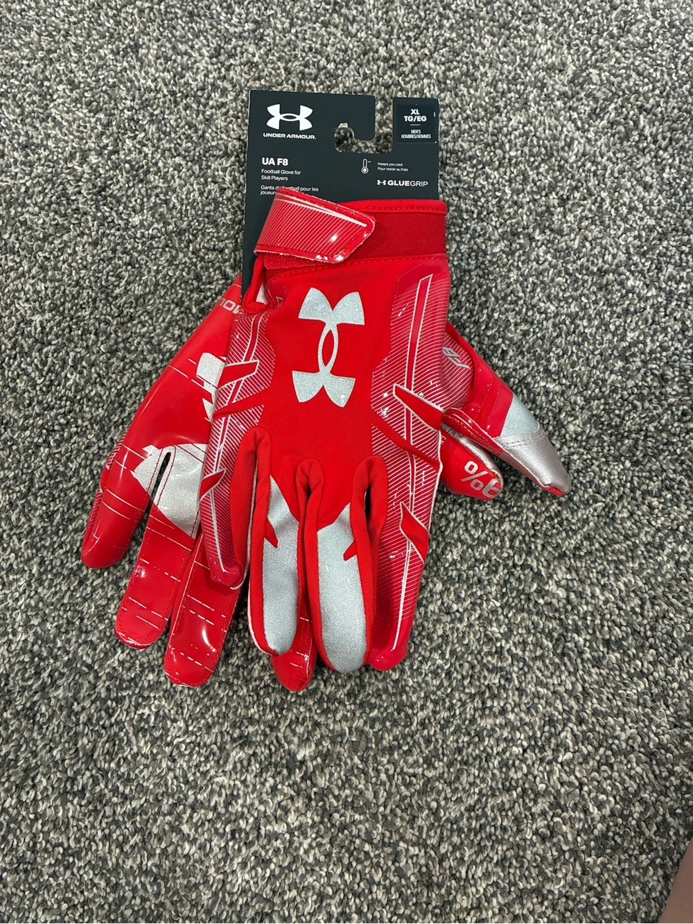 Under Armour Red and Silver Football Gloves
